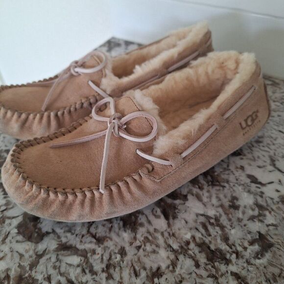 UGG Tan Suede Loafers with Cream Lining - Picture 5 of 10